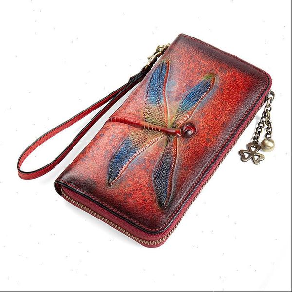 retro handmade embossing genuine leather hand wallet vintage dragonfly womens long, Red;black
retro handmade embossing genuine leather hand wallet vintage dragonfly womens long, Red;black
