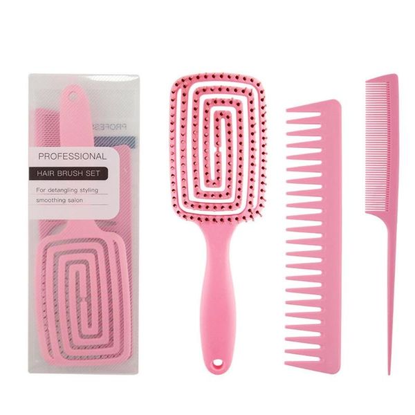 hair brushes 3pcs detangling brush set for women girls wide tooth tail comb gxmc, Silver