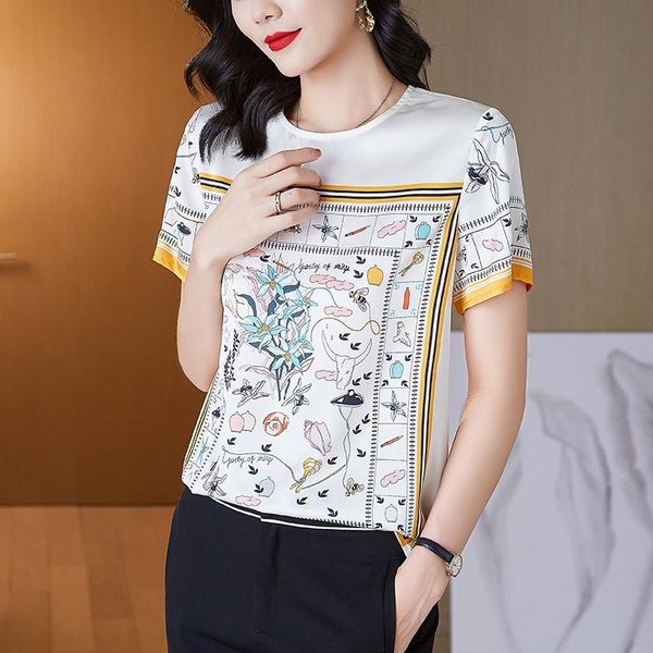 women's t-shirt summer korean cotton t-shirts for women carpet pattern vintage satin short sleeves plus size office lady shirts, White
women's t-shirt summer korean cotton t-shirts for women carpet pattern vintage satin short sleeves plus size office lady shirts, White