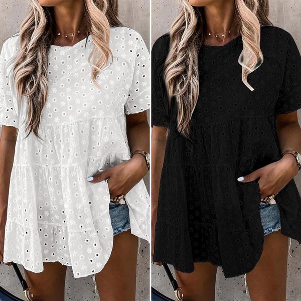 women's blouses & shirts elegant o neck loose pullover women autumn fashion hollow out blusa casual summer short sleeve lady, White
women's blouses & shirts elegant o neck loose pullover women autumn fashion hollow out blusa casual summer short sleeve lady, White