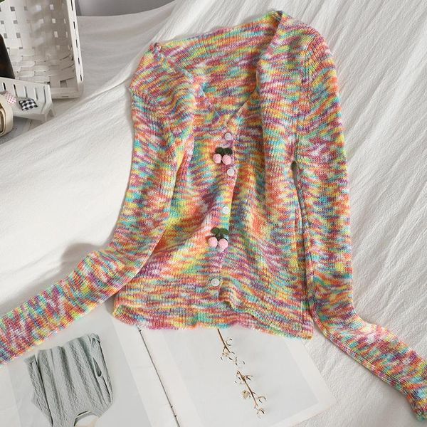 women's knits & tees sweet retro contrast v neck rainbow striped sweater thin spring fashion korean chic single-breasted cropped cardig, White
women's knits & tees sweet retro contrast v neck rainbow striped sweater thin spring fashion korean chic single-breasted cropped cardig, White