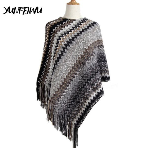 women's sweaters fashion tassel cape sweater shawl women irregular oblique stripe loose poncho coat large clothes, White;black
women's sweaters fashion tassel cape sweater shawl women irregular oblique stripe loose poncho coat large clothes, White;black