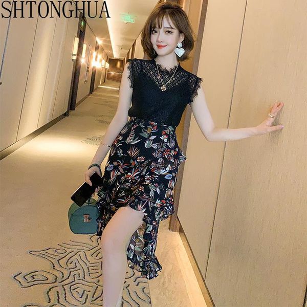 summer elegant ladies lace two piece set hollow out sleevess vest lace and ruffles print chiffon irregular skirts dress, White
summer elegant ladies lace two piece set hollow out sleevess vest lace and ruffles print chiffon irregular skirts dress, White