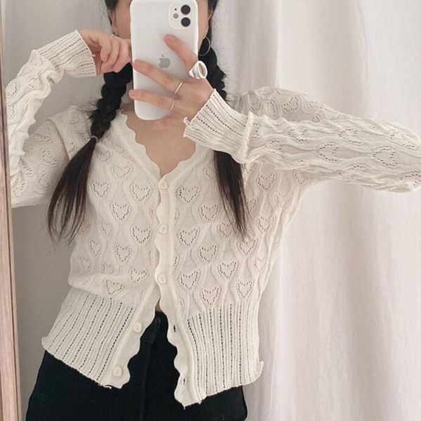 women's knits & tees south korea chic early autumn wave side v collar love hollow design sense loose thin long-sleeved knitted cardigan, White
women's knits & tees south korea chic early autumn wave side v collar love hollow design sense loose thin long-sleeved knitted cardigan, White