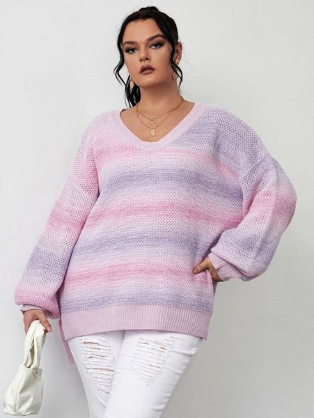 plus ombre split side drop shoulder sweater 67zm#, Black 
plus ombre split side drop shoulder sweater 67zm#, Black