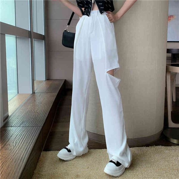 white casual wide-leg pants women's summer personality design sense of ripped straight leg pants high waist mopping trousers 210522, Black;white
white casual wide-leg pants women's summer personality design sense of ripped straight leg pants high waist mopping trousers 210522, Black;white