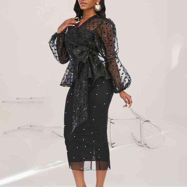 women two pieces sets transparent shirt blouses polka dot long sleeves v neck high waist skirt beading plus size suits 210416, White
women two pieces sets transparent shirt blouses polka dot long sleeves v neck high waist skirt beading plus size suits 210416, White