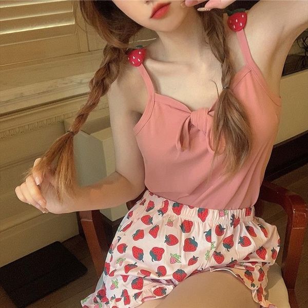 kawaii room wear girl womens sleepwears sleep sling mini and shorts pajamas pink strawberry print pyjamas femme summer pijama, Black;red
kawaii room wear girl womens sleepwears sleep sling mini and shorts pajamas pink strawberry print pyjamas femme summer pijama, Black;red