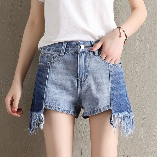 women's shorts denim shorts, new summer 2020, high waist wide leg with hairline and irregular a-line pants, White;black
women's shorts denim shorts, new summer 2020, high waist wide leg with hairline and irregular a-line pants, White;black