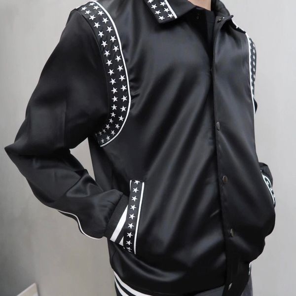 men's and women's slp five-star embroidery decoration lapel silk baseball jacket, Black;brown
men's and women's slp five-star embroidery decoration lapel silk baseball jacket, Black;brown