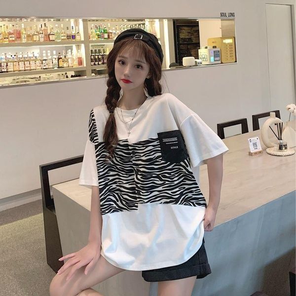 women's t-shirt design sense zebra short sleeve shinjuku summer loose size slim half top, White
women's t-shirt design sense zebra short sleeve shinjuku summer loose size slim half top, White