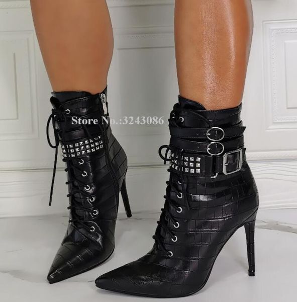 boots black crocodile leather lady ankle design lace-up buckle straps short fashion stiletto heel female booties shoes
boots black crocodile leather lady ankle design lace-up buckle straps short fashion stiletto heel female booties shoes