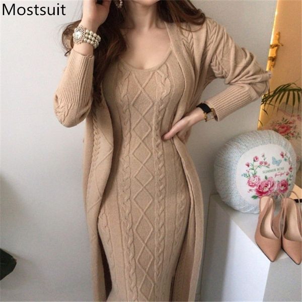 korean twisted knitted two piece set women winter long cardigan + sleeveless dress outfits elegant fashion ladies sets 210518, White
korean twisted knitted two piece set women winter long cardigan + sleeveless dress outfits elegant fashion ladies sets 210518, White