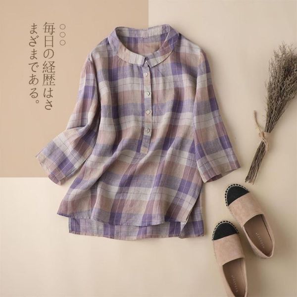 women's blouses & shirts plaid cotton linen shirt women spring autumn casual lapel buttoned three-quarter sleeve ladies blusas, White
women's blouses & shirts plaid cotton linen shirt women spring autumn casual lapel buttoned three-quarter sleeve ladies blusas, White