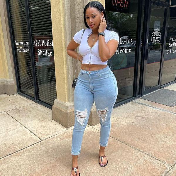 women's jeans pants women summer fall hole light blue long sheath solid elastic high waist mujer de moda denim trousers
women's jeans pants women summer fall hole light blue long sheath solid elastic high waist mujer de moda denim trousers