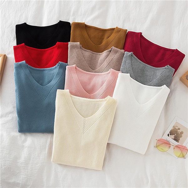 women's sweaters 2021 winter women clothes knitted sweater womens pullover v neck slim soft rib autumn knitwear pull femme, White;black
women's sweaters 2021 winter women clothes knitted sweater womens pullover v neck slim soft rib autumn knitwear pull femme, White;black