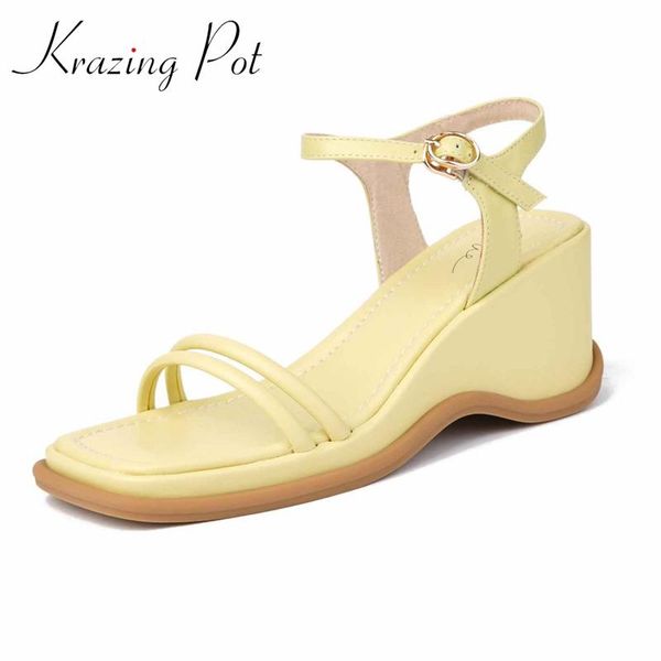 sandals krazing pot korean girls summer genuine leather square toe metal wedges solid modern daily wear buckle straps women l81, Black
sandals krazing pot korean girls summer genuine leather square toe metal wedges solid modern daily wear buckle straps women l81, Black