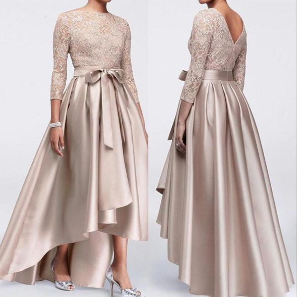 party dresses hi-low champagne formal evening dress with sleeves elegant lace satin gowns for women plus size wedding, White;black
party dresses hi-low champagne formal evening dress with sleeves elegant lace satin gowns for women plus size wedding, White;black