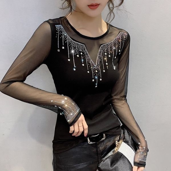 women's t-shirt spring korean clothes fashion patchwork diamonds t-shirt women ropa mujer long sleeve bottoming shirt te, White
women's t-shirt spring korean clothes fashion patchwork diamonds t-shirt women ropa mujer long sleeve bottoming shirt te, White