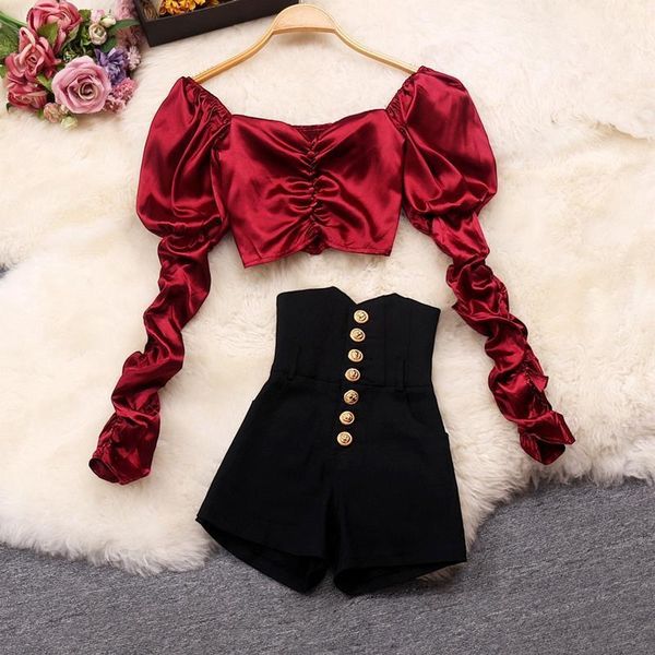 women's tracksuits fashion design 2 pieces women shorts suits autumn puff sleeved short blouse and high waist female slim clothing sets, Gray
women's tracksuits fashion design 2 pieces women shorts suits autumn puff sleeved short blouse and high waist female slim clothing sets, Gray