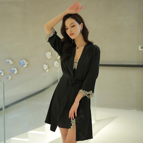 women's sleepwear 2021 satin chiffon nightdress spring summer sling nightgown 2pcs sets robe with chest cushion nightwear home wear, Black;red
women's sleepwear 2021 satin chiffon nightdress spring summer sling nightgown 2pcs sets robe with chest cushion nightwear home wear, Black;red