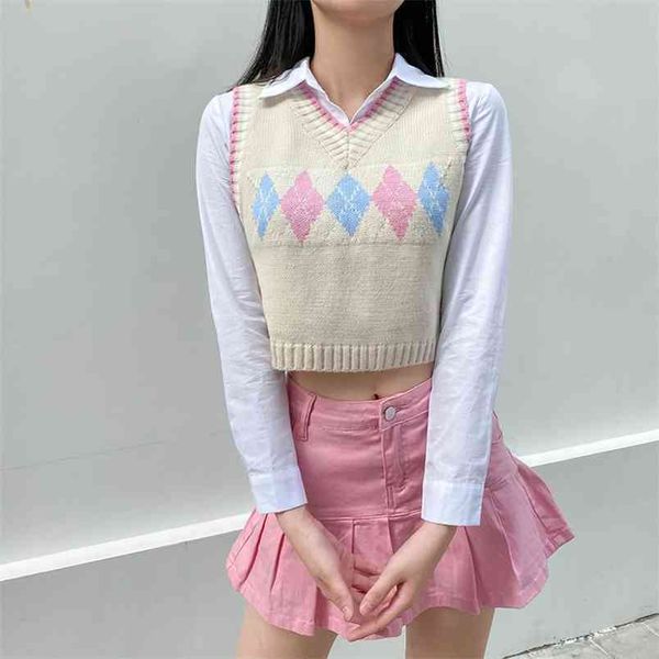 women sweater vest slim fit v-neck short argyle print sleeveless high waist vintage fashiclothing 210522, Black;white
women sweater vest slim fit v-neck short argyle print sleeveless high waist vintage fashiclothing 210522, Black;white