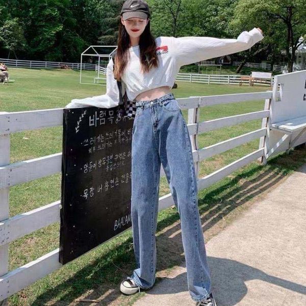 women's jeans high waist loose solid button capris pants straight casual sashes denim trousers korean retro autumn woman, Blue
women's jeans high waist loose solid button capris pants straight casual sashes denim trousers korean retro autumn woman, Blue
