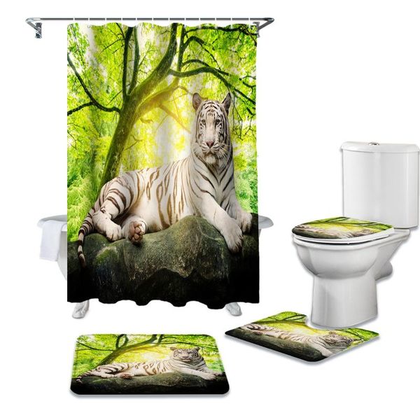 shower curtains 4pcs/set green forest animal white tiger print curtain bathroom toilet cover mat non-slip rug set bathtub decor
shower curtains 4pcs/set green forest animal white tiger print curtain bathroom toilet cover mat non-slip rug set bathtub decor