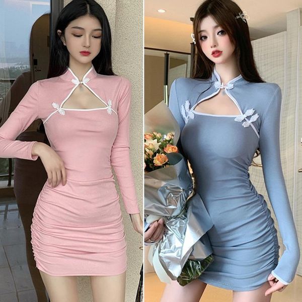 casual dresses women's contrast color hollow out long sleeve cheongsam dress, Black;gray
casual dresses women's contrast color hollow out long sleeve cheongsam dress, Black;gray