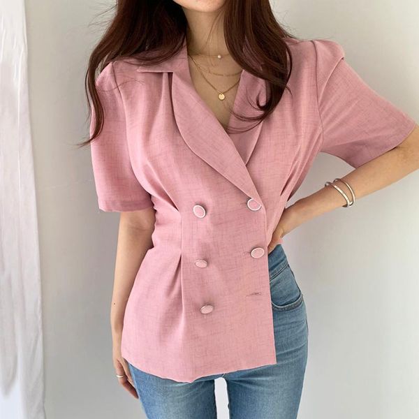 women's suits & blazers hanchic summer retro temperament lapel pleated waist thin double-breasted short sleeves after a fork suit jacke, White;black
women's suits & blazers hanchic summer retro temperament lapel pleated waist thin double-breasted short sleeves after a fork suit jacke, White;black