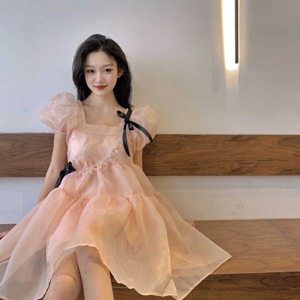 princess puff sleeve square collar big swing pink bow mesh dress women gentle sweet summer chic korean style loose vestido 210610, Black;gray
princess puff sleeve square collar big swing pink bow mesh dress women gentle sweet summer chic korean style loose vestido 210610, Black;gray