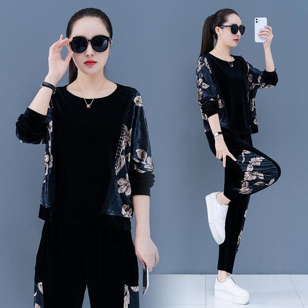 women's two piece pants velvet loose sweater women set round neck stitching fashion printed suit ethnic style clothes, White
women's two piece pants velvet loose sweater women set round neck stitching fashion printed suit ethnic style clothes, White