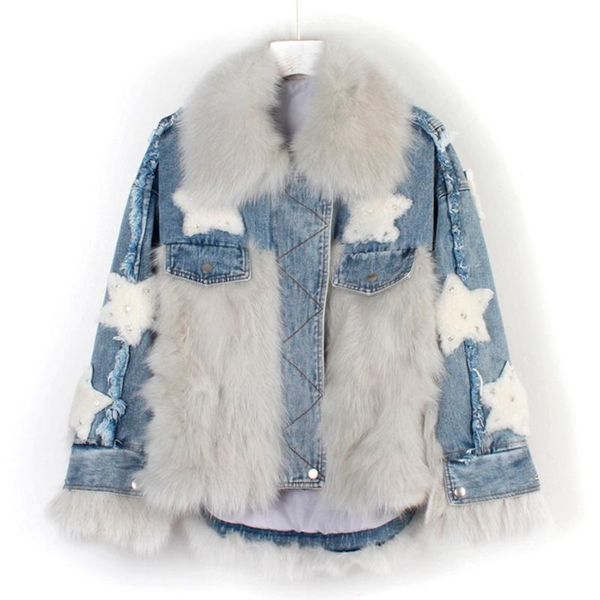 women's fur & faux autumn/winter denim jacket oversize women real collar ladies plus size coats fashion streetwear outerwear, Black
women's fur & faux autumn/winter denim jacket oversize women real collar ladies plus size coats fashion streetwear outerwear, Black