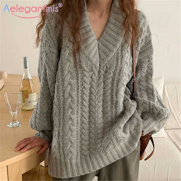 aelegantmis soft warm oversized women v neck twisted sweater korean fashion female casual loose knitted pullover pink 210607, White;black
aelegantmis soft warm oversized women v neck twisted sweater korean fashion female casual loose knitted pullover pink 210607, White;black