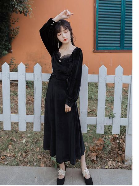 casual dresses women's hepburn style black velvet dress autumn 2021 bow tie high waist slimming square neck long sleeve retro french, Black;gray
casual dresses women's hepburn style black velvet dress autumn 2021 bow tie high waist slimming square neck long sleeve retro french, Black;gray