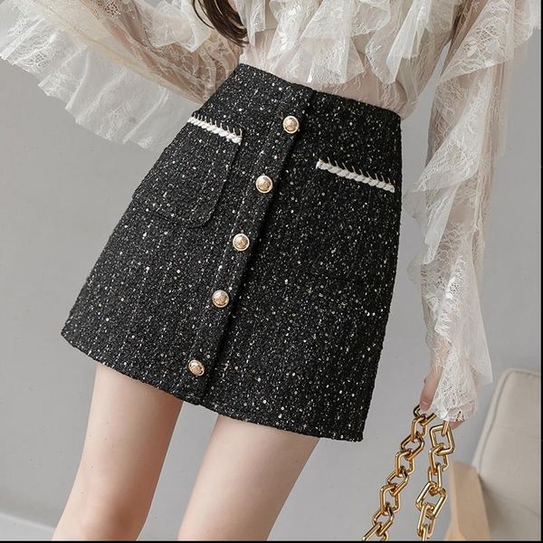 womens skirts winter wool skirt single breasted pocket front glitter tweed mini saia feminina drop, Black
womens skirts winter wool skirt single breasted pocket front glitter tweed mini saia feminina drop, Black