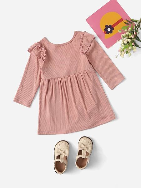 baby ruffle trim rib-knit dress she, Red;yellow 
baby ruffle trim rib-knit dress she, Red;yellow