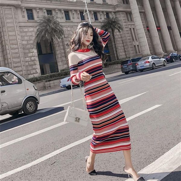 casual dresses rainbstripes bandage bodycon dress women's clothing knitted party pencil spring autumn maxi for women, Black;gray 
casual dresses rainbstripes bandage bodycon dress women's clothing knitted party pencil spring autumn maxi for women, Black;gray