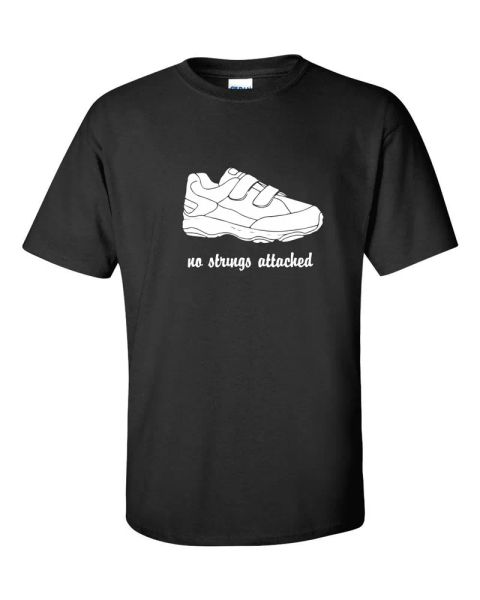 no strings attached stringless gym shoe movie music funny men's tee shirt 629, White;black
no strings attached stringless gym shoe movie music funny men's tee shirt 629, White;black