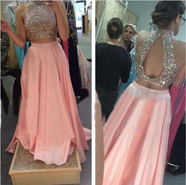 party dresses two piece prom dress 2021 halter neck stunning beads open back floor length african blush long formal evening, White;black
party dresses two piece prom dress 2021 halter neck stunning beads open back floor length african blush long formal evening, White;black