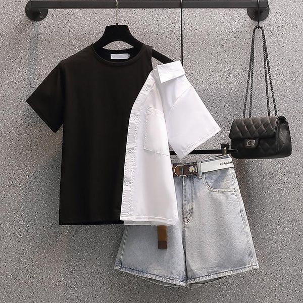 plus size tracksuits short sleeve o neck t shirt + wide leg shorts 2 two piece suit casual outfit women summer patchwork clothing loose set, Black
plus size tracksuits short sleeve o neck t shirt + wide leg shorts 2 two piece suit casual outfit women summer patchwork clothing loose set, Black