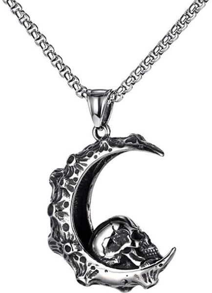 pendant necklaces stainless steel retro vintage moon crescent necklace gothic skull biker halloween for women men, Silver
pendant necklaces stainless steel retro vintage moon crescent necklace gothic skull biker halloween for women men, Silver