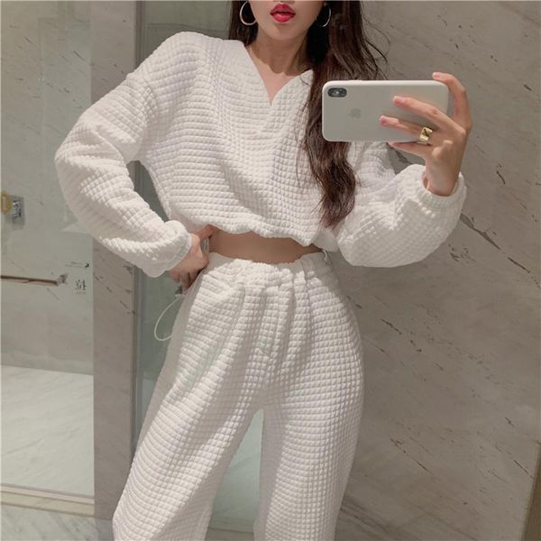 women's two piece pants korean fashion plaid women tracksuit set autumn v-neck drawstring short lady solid pullover sweatshirt suit, White
women's two piece pants korean fashion plaid women tracksuit set autumn v-neck drawstring short lady solid pullover sweatshirt suit, White