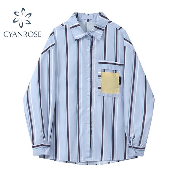 striped boyfriend cardigan blouses women streetwear fashion spliced pocket japanese style oversized shirts or blusas lady 210430, White
striped boyfriend cardigan blouses women streetwear fashion spliced pocket japanese style oversized shirts or blusas lady 210430, White