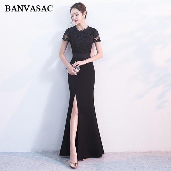 party dresses banvasac 2021 o neck lace split mermaid long evening embroidery cut out short sleeve sash prom gowns, White;black
party dresses banvasac 2021 o neck lace split mermaid long evening embroidery cut out short sleeve sash prom gowns, White;black