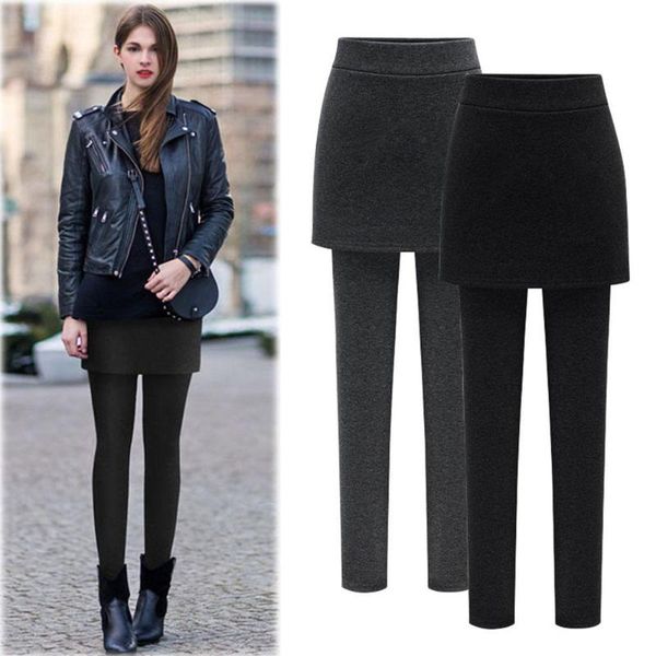 women's leggings women autumn winter fake 2 pieces warm high elastic mid waist plus cashmere skirt stretch slim female, Black
women's leggings women autumn winter fake 2 pieces warm high elastic mid waist plus cashmere skirt stretch slim female, Black