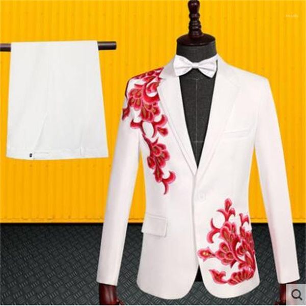 men's suits & blazers white embroidery blazer men suit set with pants mens wedding costume singer stage clothing formal dress chorus fa, White;black
men's suits & blazers white embroidery blazer men suit set with pants mens wedding costume singer stage clothing formal dress chorus fa, White;black