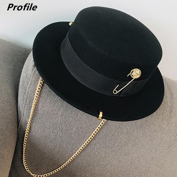 wide brim hats wool fedora hat chain accessories flat black pure jazz thick autumn and winter classic felt, Blue;gray
wide brim hats wool fedora hat chain accessories flat black pure jazz thick autumn and winter classic felt, Blue;gray