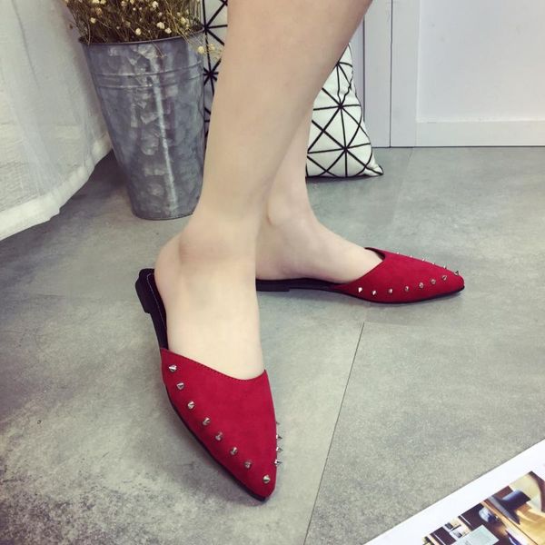 women flats shoes female half-dragging woman tip rivet slippers women's daily candy color flip flops outdoor slides, Black
women flats shoes female half-dragging woman tip rivet slippers women's daily candy color flip flops outdoor slides, Black