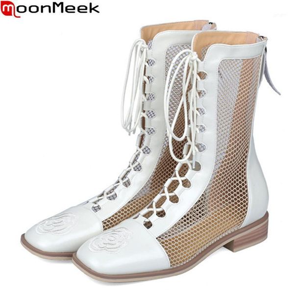 moonmeek 2021 genuine leather boots women fashion lace up summer low heel square toe breathable ankle1, Black
moonmeek 2021 genuine leather boots women fashion lace up summer low heel square toe breathable ankle1, Black
